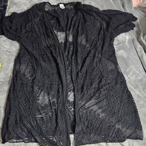 Black Lace Flowing Kimono Cardigan